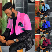 Testre szabott férfi luxus kék esküvői öltöny férfiaknak 2022 fekete flitter egyedi jelmez Homme 2 részes elegáns ruha férfi öltöny