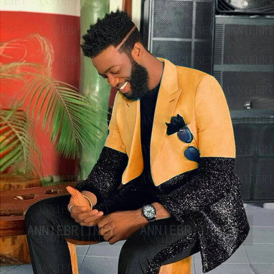 Testre szabott férfi luxus kék esküvői öltöny férfiaknak 2022 fekete flitter egyedi jelmez Homme 2 részes elegáns ruha férfi öltöny