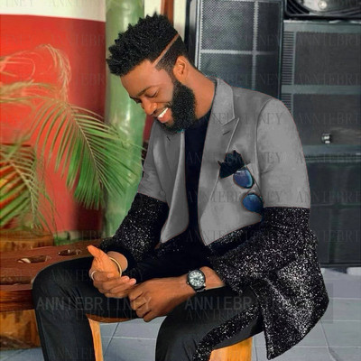 Testre szabott férfi luxus kék esküvői öltöny férfiaknak 2022 fekete flitter egyedi jelmez Homme 2 részes elegáns ruha férfi öltöny