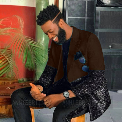 Testre szabott férfi luxus kék esküvői öltöny férfiaknak 2022 fekete flitter egyedi jelmez Homme 2 részes elegáns ruha férfi öltöny