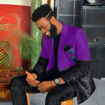 Testre szabott férfi luxus kék esküvői öltöny férfiaknak 2022 fekete flitter egyedi jelmez Homme 2 részes elegáns ruha férfi öltöny