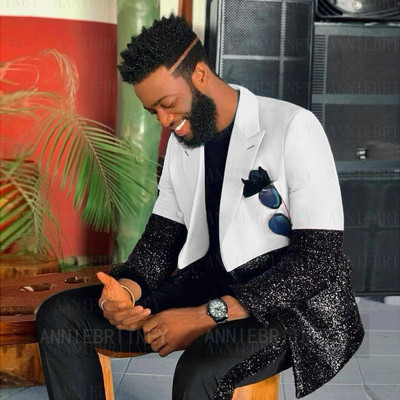 Testre szabott férfi luxus kék esküvői öltöny férfiaknak 2022 fekete flitter egyedi jelmez Homme 2 részes elegáns ruha férfi öltöny