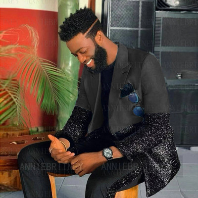 Testre szabott férfi luxus kék esküvői öltöny férfiaknak 2022 fekete flitter egyedi jelmez Homme 2 részes elegáns ruha férfi öltöny