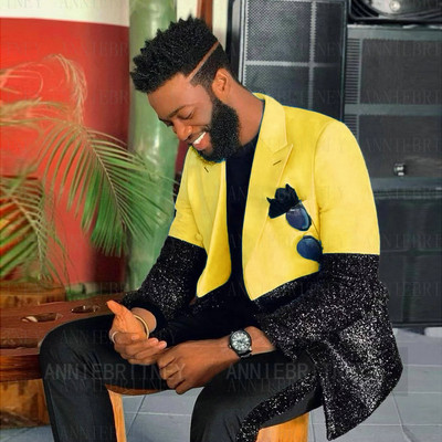 Testre szabott férfi luxus kék esküvői öltöny férfiaknak 2022 fekete flitter egyedi jelmez Homme 2 részes elegáns ruha férfi öltöny