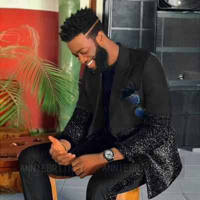 Testre szabott férfi luxus kék esküvői öltöny férfiaknak 2022 fekete flitter egyedi jelmez Homme 2 részes elegáns ruha férfi öltöny