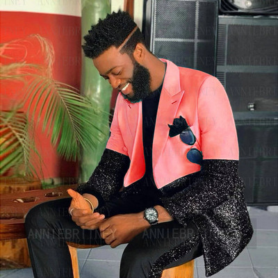 Testre szabott férfi luxus kék esküvői öltöny férfiaknak 2022 fekete flitter egyedi jelmez Homme 2 részes elegáns ruha férfi öltöny