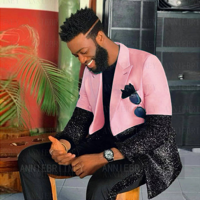 Testre szabott férfi luxus kék esküvői öltöny férfiaknak 2022 fekete flitter egyedi jelmez Homme 2 részes elegáns ruha férfi öltöny