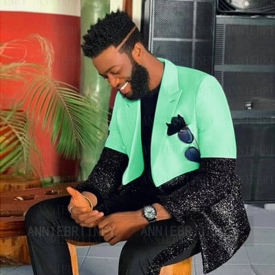 Testre szabott férfi luxus kék esküvői öltöny férfiaknak 2022 fekete flitter egyedi jelmez Homme 2 részes elegáns ruha férfi öltöny