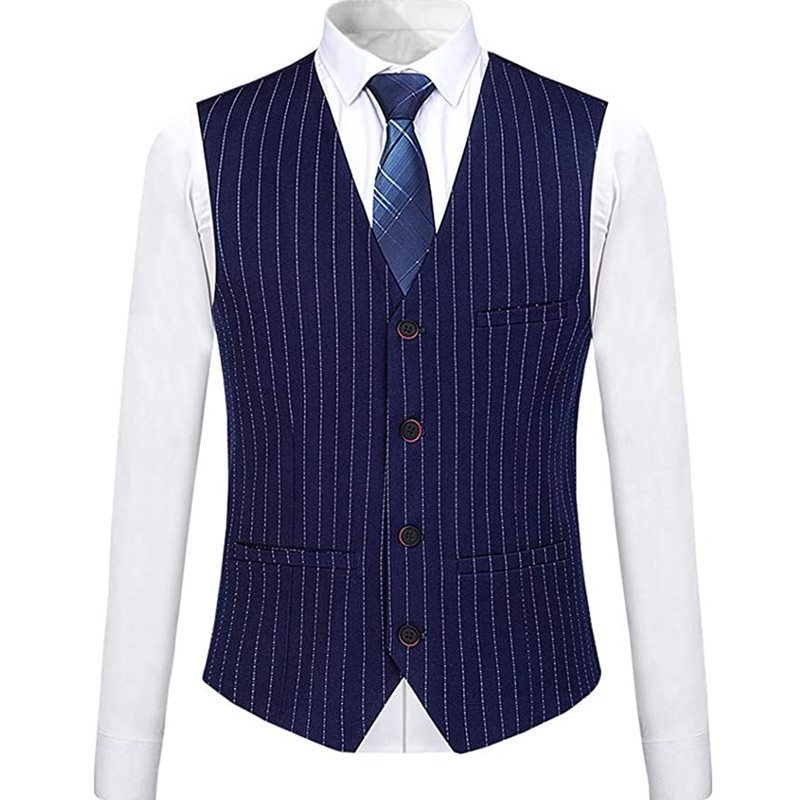 Férfi 3 részes formális öltöny, csíkos, vékonyan illeszkedő, bevágott hajtókás ruha, blézer mellény nadrág szett (Blézer+mellény+nadrág)