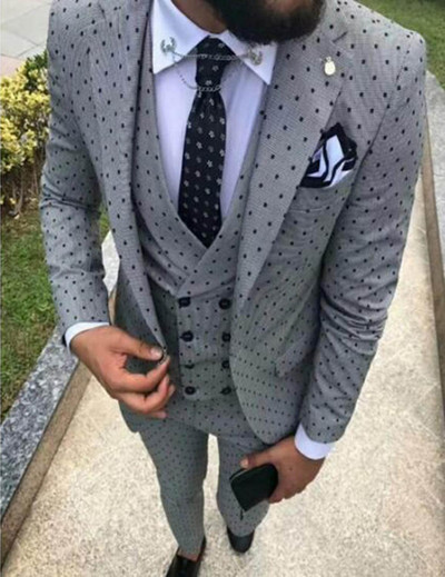 2020-as férfi foltos öltöny, 3 részes, lezser, hajtókás, kétsoros mellény, szmoking Vőfélyek bulizásra (blézer+mellény+nadrág)