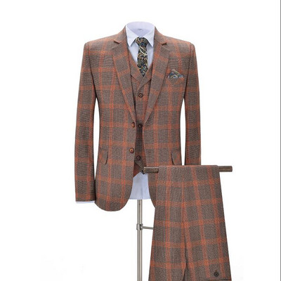 Férfi öltönyök 3 részes karcsú szabású üzleti öltönyök Vőlegény csíkos, rácsos kék szmokingok ünnepi esküvői plusz öltönyökhöz (blézer+nadrág+mellény)