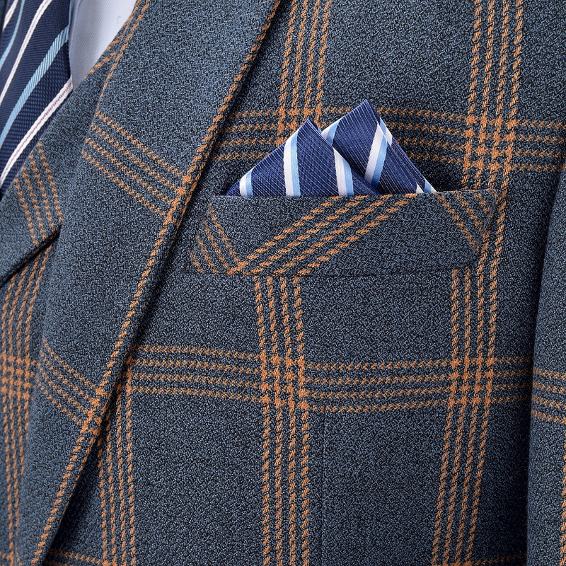 Férfi öltönyök 3 részes karcsú szabású üzleti öltönyök Vőlegény csíkos, rácsos kék szmokingok ünnepi esküvői plusz öltönyökhöz (blézer+nadrág+mellény)