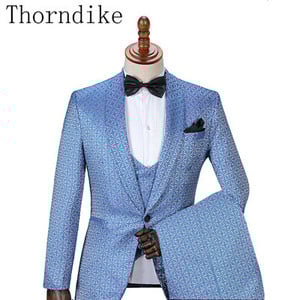 Thorndike Handsome, olcsó fekete jacquard öltönyök vacsora öltönyök egyedi szmoking szmoking formális férfi öltönyökhöz (kabát+mellény+nadrág)