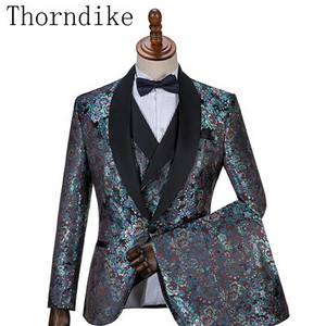 Thorndike Handsome, olcsó fekete jacquard öltönyök vacsora öltönyök egyedi szmoking szmoking formális férfi öltönyökhöz (kabát+mellény+nadrág)