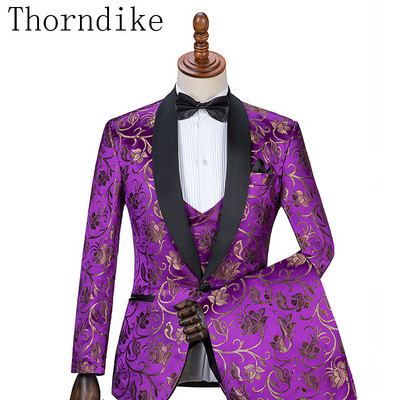Thorndike Handsome, olcsó fekete jacquard öltönyök vacsora öltönyök egyedi szmoking szmoking formális férfi öltönyökhöz (kabát+mellény+nadrág)