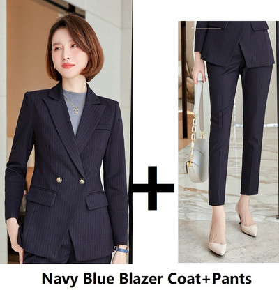 Kiváló minőségű szövet Elegáns csíkos női üzleti öltönyök OL stílusok formális professzionális blézerek munkaruha nadrág szett nadrágkosztüm