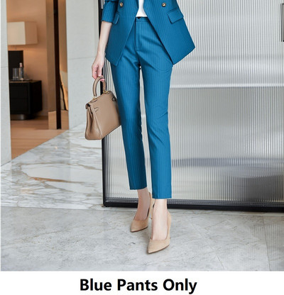 Kiváló minőségű szövet Elegáns csíkos női üzleti öltönyök OL stílusok formális professzionális blézerek munkaruha nadrág szett nadrágkosztüm