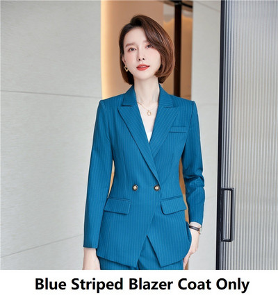 Kiváló minőségű szövet Elegáns csíkos női üzleti öltönyök OL stílusok formális professzionális blézerek munkaruha nadrág szett nadrágkosztüm