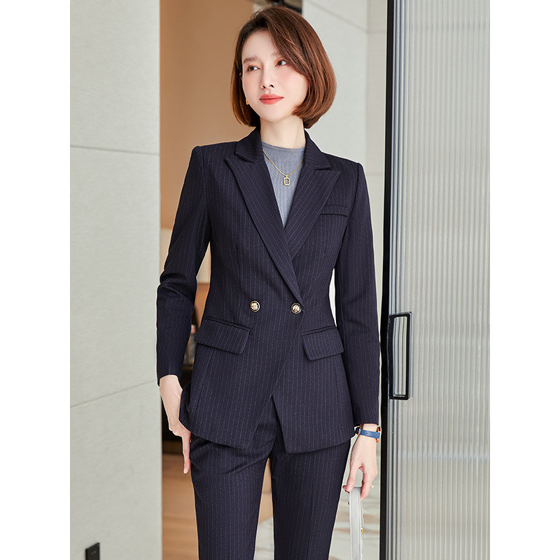 Kiváló minőségű szövet Elegáns csíkos női üzleti öltönyök OL stílusok formális professzionális blézerek munkaruha nadrág szett nadrágkosztüm