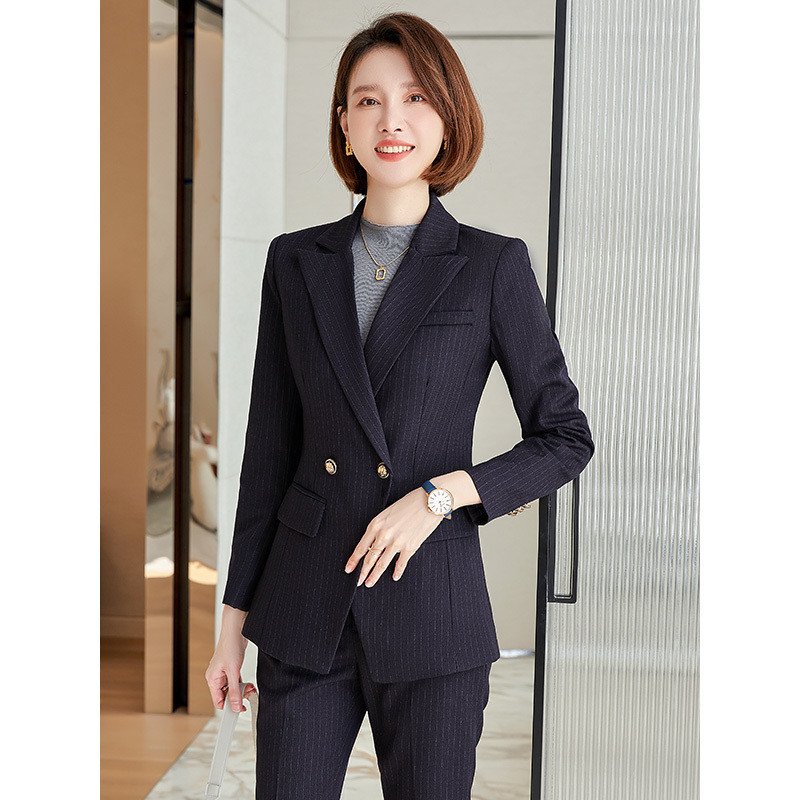 Kiváló minőségű szövet Elegáns csíkos női üzleti öltönyök OL stílusok formális professzionális blézerek munkaruha nadrág szett nadrágkosztüm