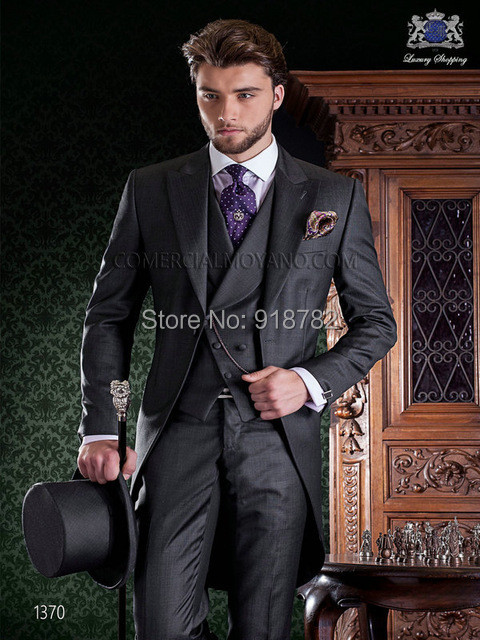 Frac pentru bărbați italieni, gri, negru, alb, costume de mireasă pentru bărbați, costume de toaletă, 3 piese, cu rever, rochie de mireasă, costume pentru bărbați