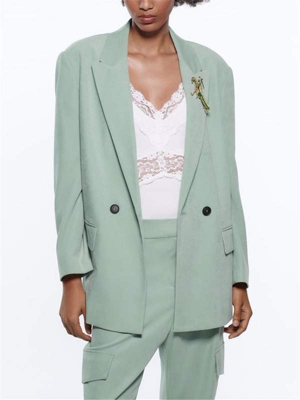 KEYANKETIAN ZA női kabát 2022 tavaszi új divat puha laza alkalmi blézer retro hosszú ujjú zsebes női kabát elegáns