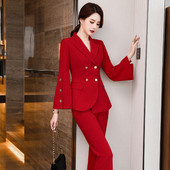 Divatos piros nadrágkosztüm női 2 részes szett tavaszi őszi blézer szett irodai női üzleti munka Egyenruhák formális nadrágkosztüm