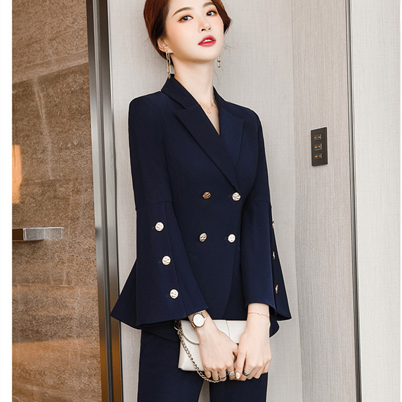 Divatos piros nadrágkosztüm női 2 részes szett tavaszi őszi blézer szett irodai női üzleti munka Egyenruhák formális nadrágkosztüm