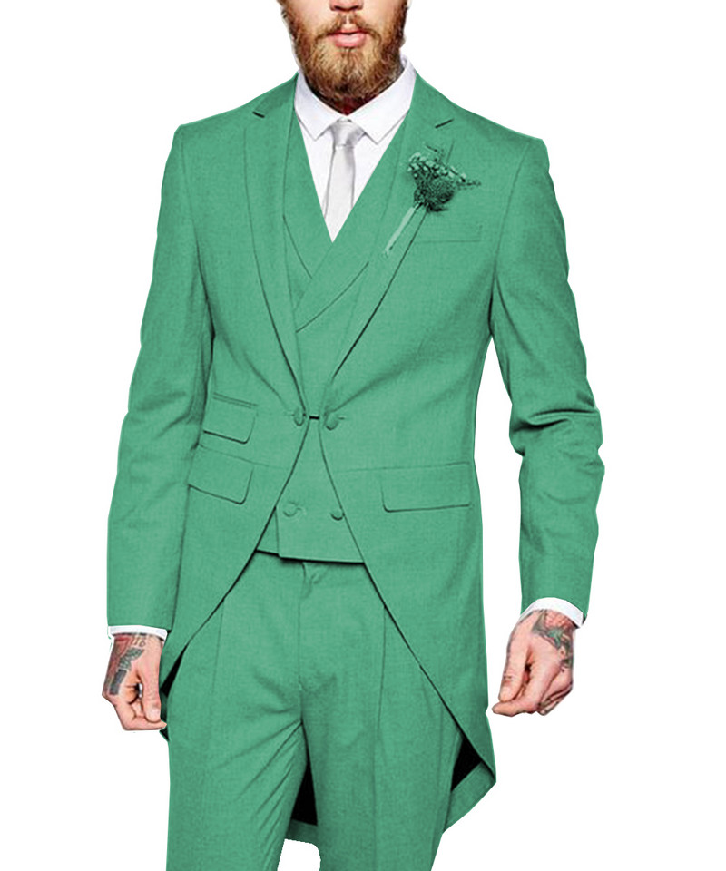 Férfi öltönyök három részes, vékony szabású szürke/kék/fekete öltöny üzleti vőlegény dzseki szmoking esküvői bál estére (blézer+mellény+nadrág)