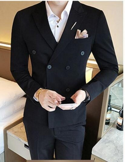 Új 3 részes fehér férfi öltönyök duplasoros blézer öltönyök vőlegény Terno Masculino dohányzó karcsú esküvői öltönyök kabát szmokingok