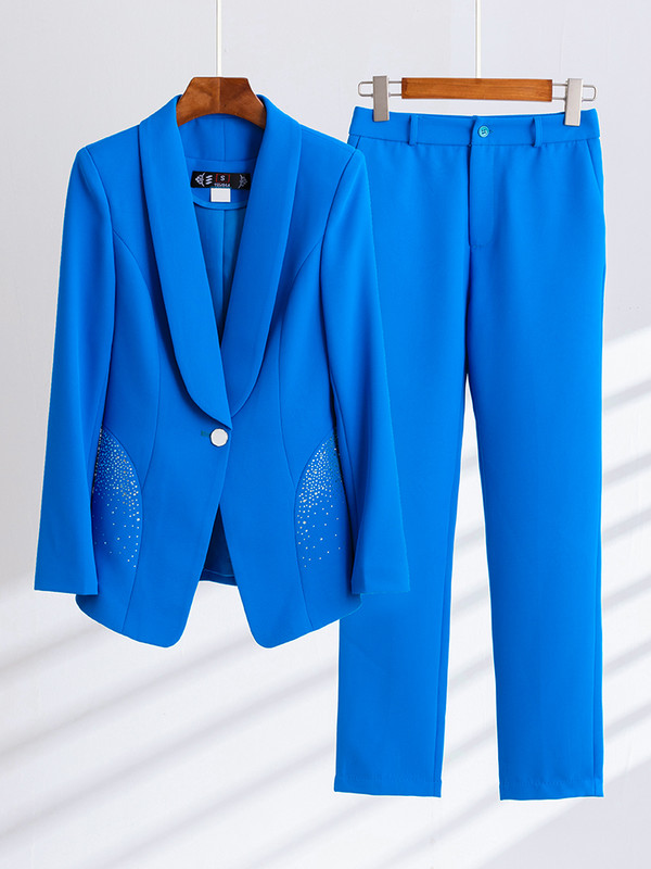 Női hivatalos munkaruha blézer nadrágkosztüm kék fehér fekete 2 részes női tömör kabát kabát és nadrág irodai hölgyeknek