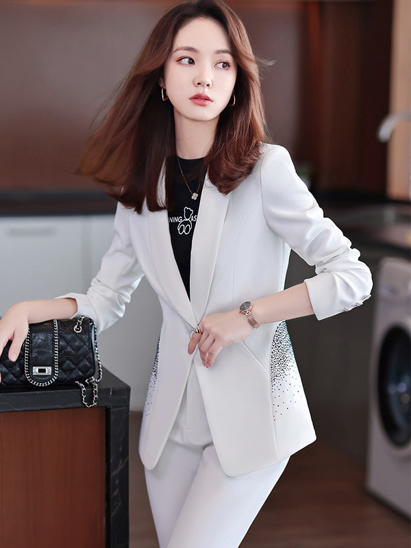 Női hivatalos munkaruha blézer nadrágkosztüm kék fehér fekete 2 részes női tömör kabát kabát és nadrág irodai hölgyeknek