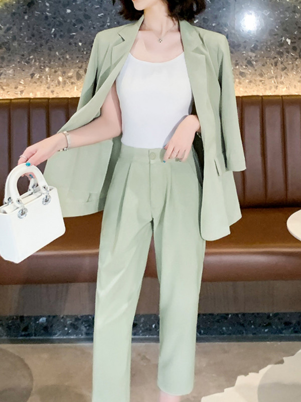 Elegáns női nadrágok blézer nadrágkosztümök hosszú ujjú női kabát és ceruzanadrág 2 részes készlet divatos koreai üzleti ruhák