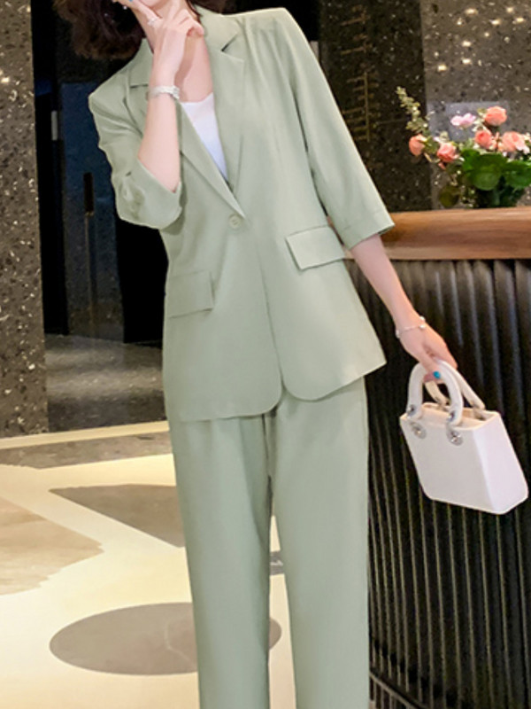 Elegáns női nadrágok blézer nadrágkosztümök hosszú ujjú női kabát és ceruzanadrág 2 részes készlet divatos koreai üzleti ruhák