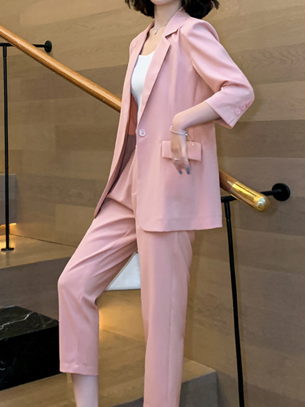 Elegáns női nadrágok blézer nadrágkosztümök hosszú ujjú női kabát és ceruzanadrág 2 részes készlet divatos koreai üzleti ruhák