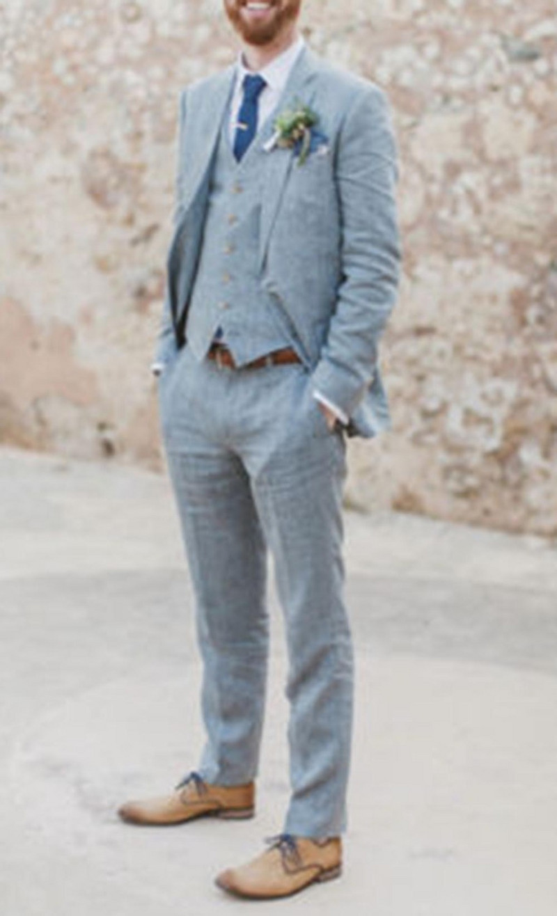 Világoskék vőlegény öltöny, 3 részes, formális, hajtókás férfi öltöny, esküvői vőfély báli szmoking (blézer+mellény+nadrág)