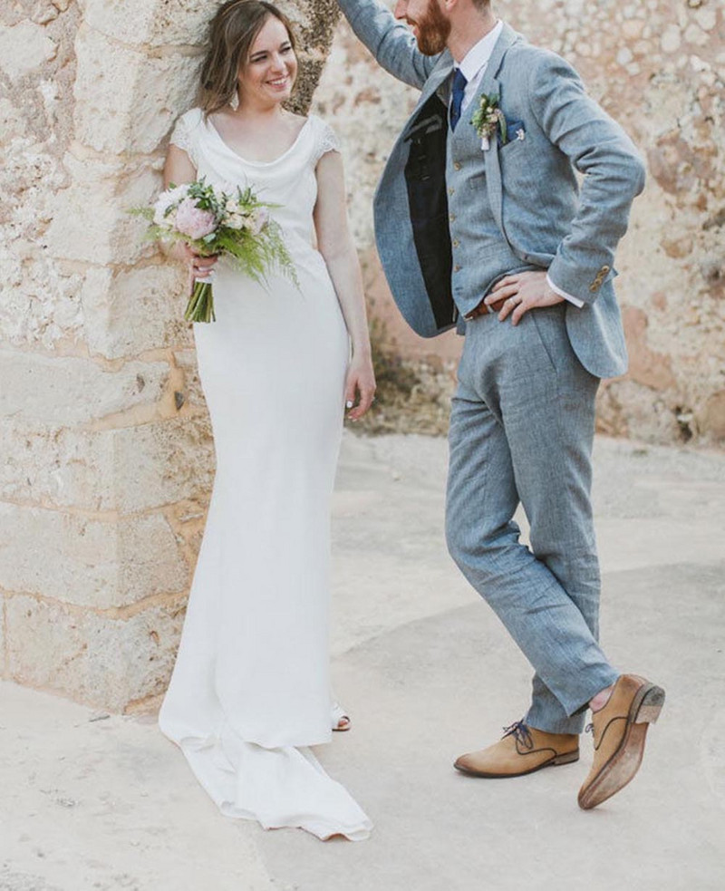 Világoskék vőlegény öltöny, 3 részes, formális, hajtókás férfi öltöny, esküvői vőfély báli szmoking (blézer+mellény+nadrág)