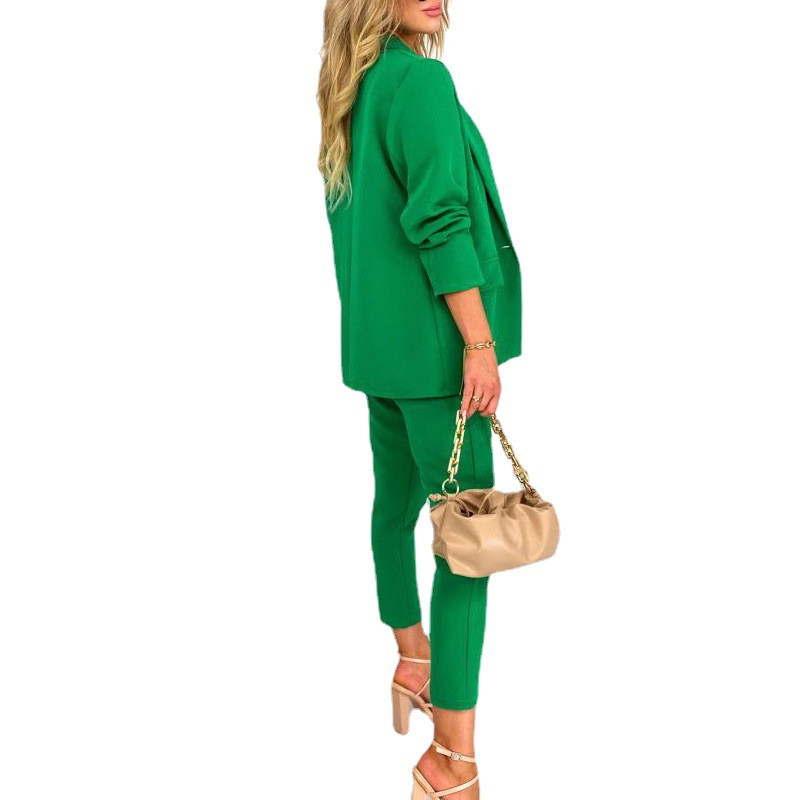 2022 őszi új női kétrészes öltöny, egyszínű, hosszú ujjú öltöny, kilencpontos nadrág, nadrág, divatos öltöny