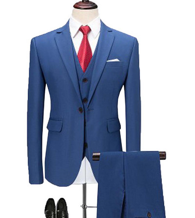 2020-as új, babakék férfi öltöny, 3 részes, bevágásos hajtóka, klasszikus szmoking vőfély esküvőre (blézer+mellény+nadrág)