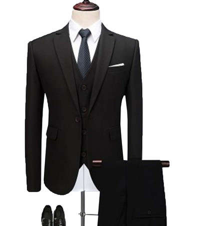 2020-as új, babakék férfi öltöny, 3 részes, bevágásos hajtóka, klasszikus szmoking vőfély esküvőre (blézer+mellény+nadrág)