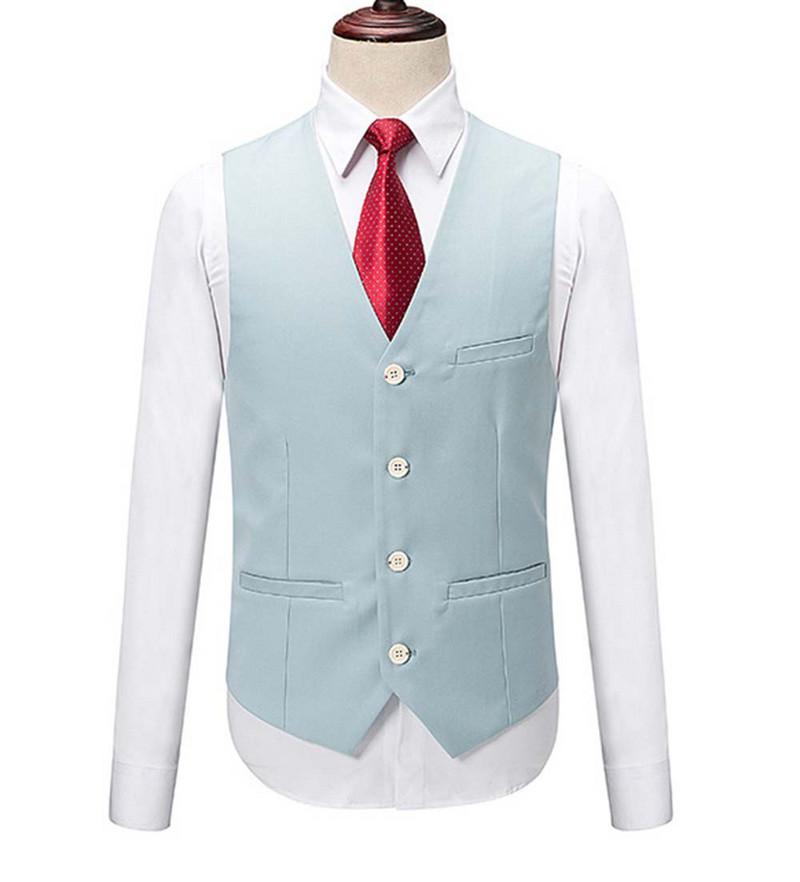 2020-as új, babakék férfi öltöny, 3 részes, bevágásos hajtóka, klasszikus szmoking vőfély esküvőre (blézer+mellény+nadrág)