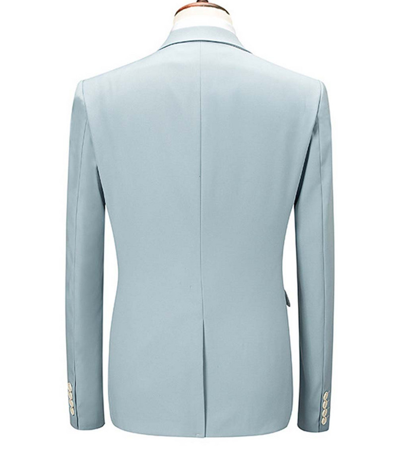 2020-as új, babakék férfi öltöny, 3 részes, bevágásos hajtóka, klasszikus szmoking vőfély esküvőre (blézer+mellény+nadrág)