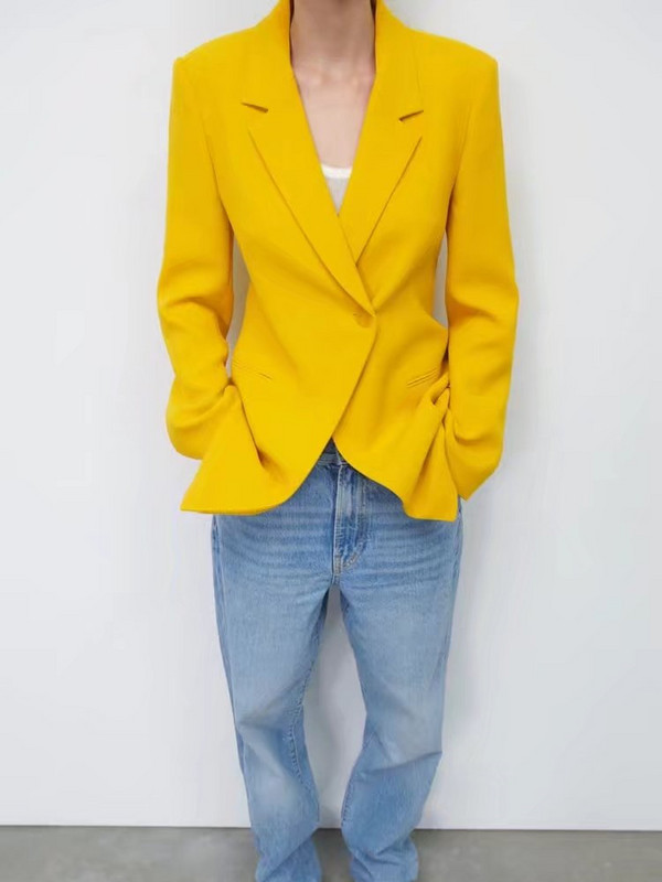 KEYANKETIAN ZA sárga duplasoros blézer női irodai dzseki hosszú ujjú női blézer tavaszi retro dzseki női