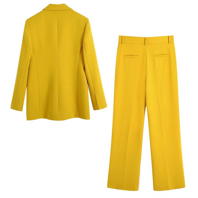 KEYANKETIAN ZA sárga duplasoros blézer női irodai dzseki hosszú ujjú női blézer tavaszi retro dzseki női