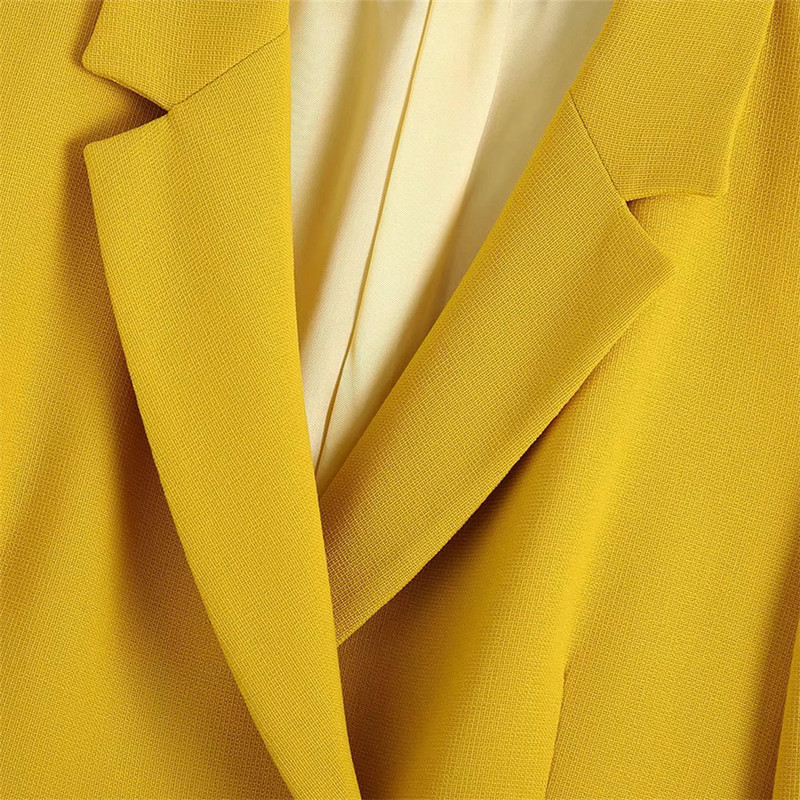 KEYANKETIAN ZA sárga duplasoros blézer női irodai dzseki hosszú ujjú női blézer tavaszi retro dzseki női