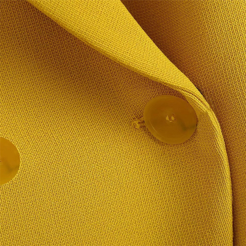 KEYANKETIAN ZA sárga duplasoros blézer női irodai dzseki hosszú ujjú női blézer tavaszi retro dzseki női