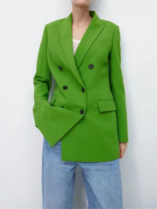 KEYANKETIAN ZA irodai női tisztazöld túlméretezett hosszú öltöny dzseki női duplasoros retro dzseki elegáns női kabát
