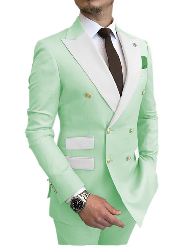 Kétrészes férfi öltöny, kétsoros, hajtókás dzseki, kényelmes üzleti alkalmi öltöny esküvői vőfélynek (blézer + nadrág)