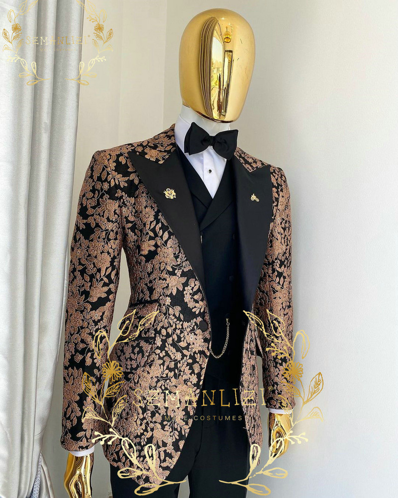2023 legújabb elegáns férfi öltönyök csúcsos hajtókás jelmez Homme luxus jacquard vőlegény esküvői báli öltönyök szmoking 3 részes készletek