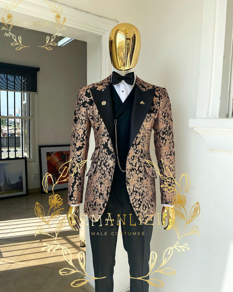 2023 legújabb elegáns férfi öltönyök csúcsos hajtókás jelmez Homme luxus jacquard vőlegény esküvői báli öltönyök szmoking 3 részes készletek